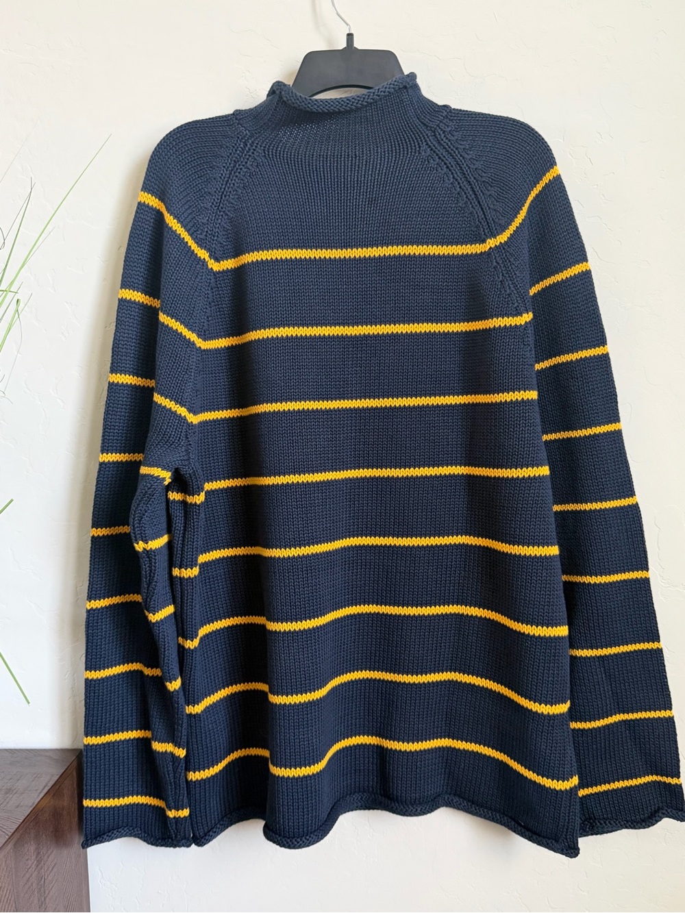 J.Crew 1988 Rollneck Stripe Cotton Sweater Navy Gold NWT Size L HO25 - Picture 2 of 8